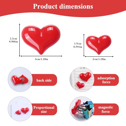 Imanes decorativos pequeños en forma de corazón rojo, pack de 8 miniatura 4