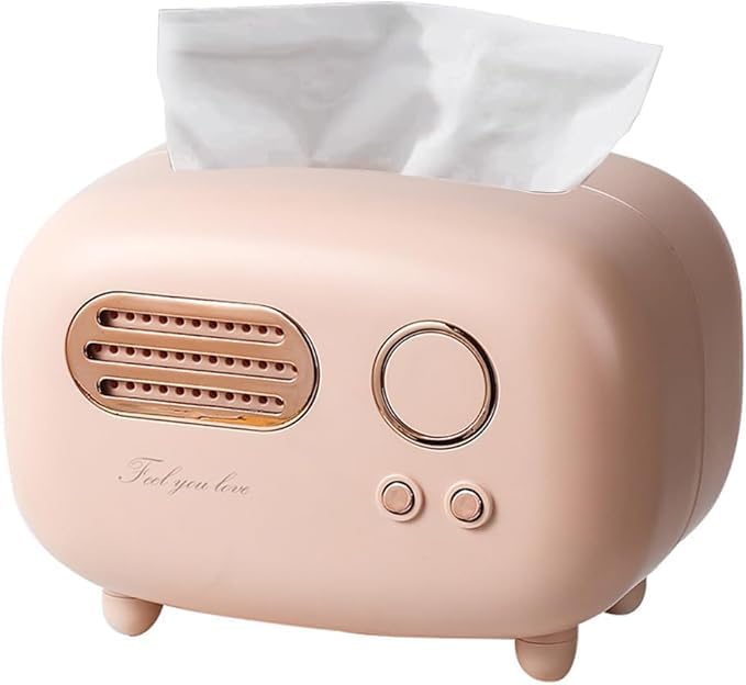 7Seas Facial Tissue Box Cover Holders,Fashional Cute Retro Radio Style Paper Napkin Holder for Bathroom,Bedroom or Office|Tabletop Vintage Radio Tissue Paper Dispenser|Radio Tissue Paper Box (Pink)