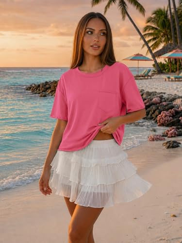 Image of ATHMILE Womens Crop Tops Workout Shirts Gym Oversized Spring Summer Basic Tees Short Sleeve Casual Loose Drop Shoulder 2026