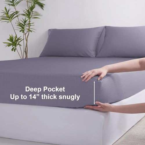 Image of Grounding Sheets, Full Size Grounding Fitted Sheets with 5% Silver Fiber Grounding Bed Sheets for Improved Sleep & Pain Relief (Full - 54 inch inch*75 inch inch*14 inch inch Gray)