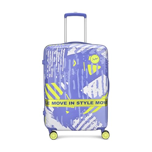 Image of Skybags Wanderlust Check-in Trolley Bag 68cm | Medium | Hard Luggage | Printed 8-Wheel Suitcase | TSA Lock with Anti-Theft Zipper | Polycarbonate | 3 Years International Warranty - Unisex (Blue-Lime)