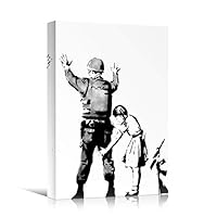 SIGNWIN Framed Canvas Wall Art Banksy Girl Searching A Soldier Print Graffiti & Street Art Famous People Pop Art Modern Urban Multicolor for Living Room, Bedroom, Office - 12x18 inches
