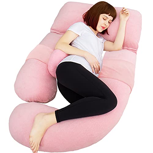 Image of 60in Full Body Pillow | Nursing, Maternity and Pregnancy Pillow | Extra Large U Shape Pillows with Detachable Side, Separate Support Pillow and Removable Cover Velvet (Light Pink)