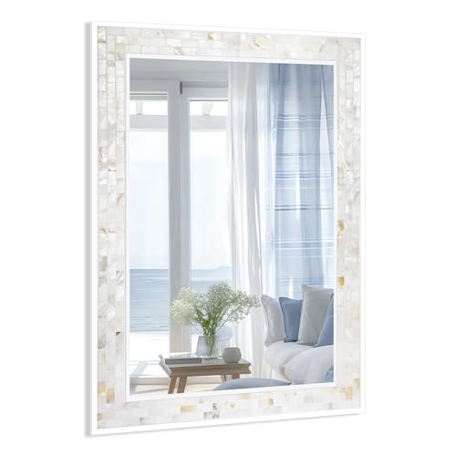 Tanmicoshomy Coastal Bathroom Mirror 24x36 Inch, Mother of PeB0FQ4SCCP3arl Inlay