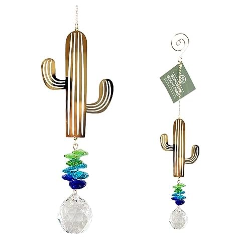 Crystal Saguaro Cactus Suncatcher for Window Hanging, Metal Prism Rainbow Maker with Beads for House Decor, Ideal for Kids' Rooms, Elegant Southwest Themed Sun Catcher Ornament Cover