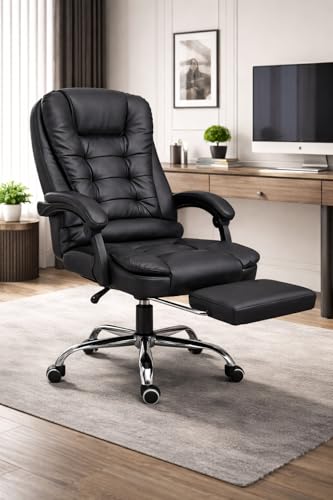 Cadeira de Escritório Presidente Ergonômica Reclinável com Apoio para os Pés – Preta