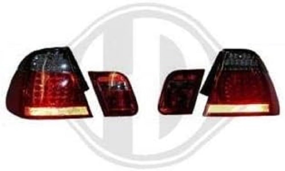 1214898 HD LED tylne światła BMW E46 rok produkcji: 01-05, 4-drzwiowe, 4-częściowe, przezroczyste szkło, czerwono-czarne