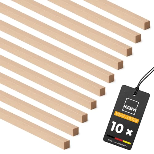 KGM 10x Holzstäbe 8x8mm x 1m Quadratleiste aus Buche, Perfekt zum Basteln, DIY Projekte und Kreative Raumgestaltung - Unbehandelt und Vielseitig Einsetzbar - Made in Germany