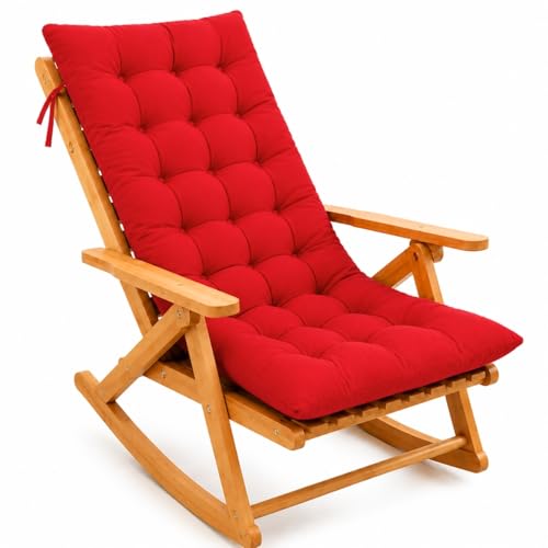 Image of KYNE Rocking Chair Cushion 18 x 50 Inch Thick Tufted Chair Cushion with Backrest and Seat Pad Soft Premium Fabric Polyester Filling Non Slip Indoor Outdoor Rocking Chair Replacement Cushion (Red)