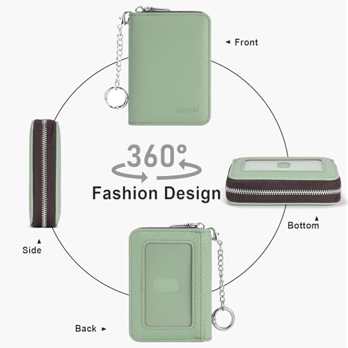 Image of Mayski Credit Card Holder, Zipper Credit Card Wallet for Women, Small Accordion Card Cases Holder, KeyChain Wallet, Business Card Holder, Spearmint