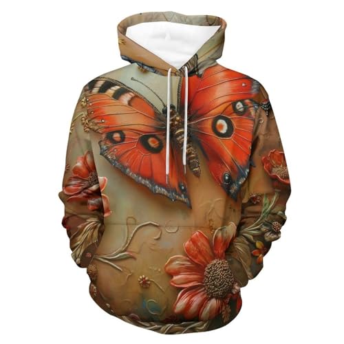 Sweat à capuche rouge au motif artistique de fleur et papillon taille S