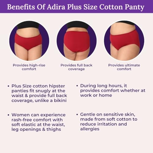 Image of Adira | 3XL to 10XL Cotton Panties for Women Plus Size | High Waist Panty with Full Coverage | Inside Elastic - No Elastic Exposure to Skin | Plus Size | Pack of 3