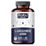 L-Arginine - 365 Gélules Végétaliennes - 6000 mg de L Arginine HCL Pure (dont 4976 mg Pure) par Dose Journalière - Supplément Fortement Dosé & Testé en Laboratoire