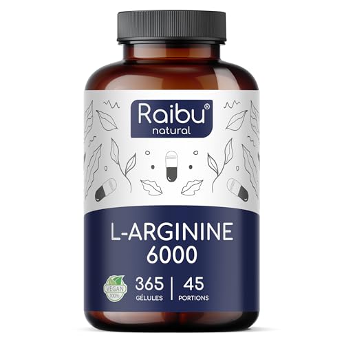 L-Arginine - 365 Gélules Végétaliennes - 6000 mg de L Arginine HCL Pure (dont 4976 mg Pure) par Dose Journalière - Supplément Fortement Dosé & Testé en Laboratoire
