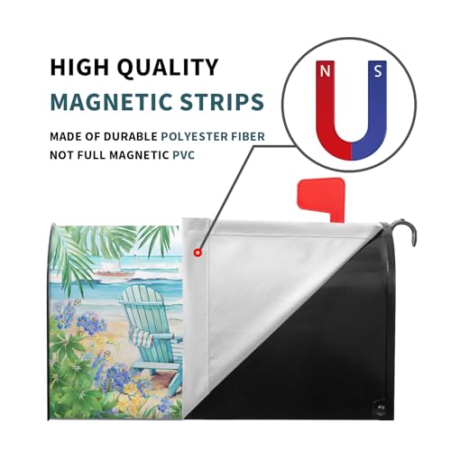 Image of Kawani Summer Nautical Mailbox Cover Magnetic Beach Life and Palm Leaf Standard Size 18 X 21 Flowers Ocean Holiday Wrap Post Letter Box Decorative for Home Outdoor Garden