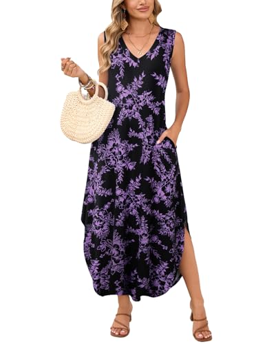 Image of JollieLovin Women Plus Size Summer Tank Maxi Dresses Sleeveless Causal V Neck Beach Long Dresses Swim Cover up (L-5X)