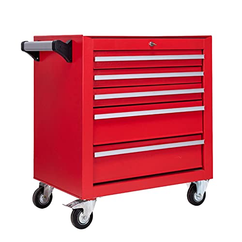 Bderkz Werkzeugschrankwagen 5 Schubladen mit Kugellagerschlitten Mobile Werkzeugkiste Werkzeugkiste Warenkorb Werkstatt Wagen auf Rädern, für Garagenlagerung, Rot (Color : Red)