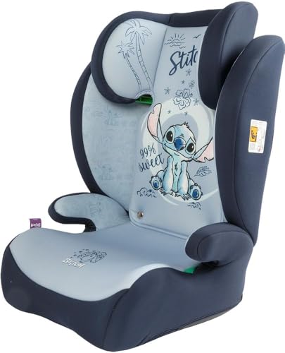 Tataway Seggiolino auto Disney Stitch i-Size per bambini 15-36 kg (3,5-12 anni), 100-150 cm, gruppo 2/3, cintura di sicurezza a 3 punti, blu