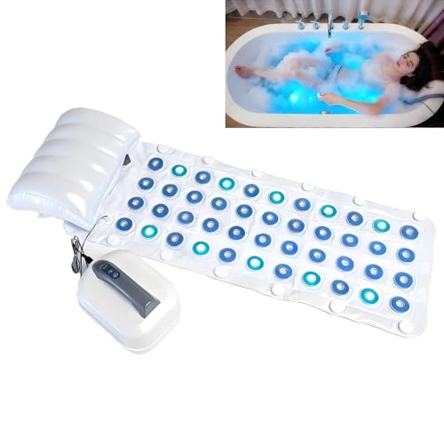 SHUMIAO Sprudelmatte Badewanne, Matte für Badewanne Luftsprudelbad 6 Intensitätsstufen Badewannenmatte mit 93 Düsen und Kissen Spa Badewannenzubehör für Spa Baden,Fernbedienung inklusive