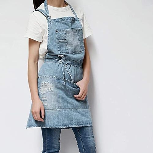 Jowcud Cotton Adjustable Bib Apron With 5 Pockets Cooking Kitchen Aprons Women Men Denim Jean Apron For Cafes Bars Kitchens #TOP2