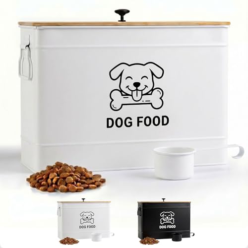 Metal Dog Food Container 15-20 lbs w/ Airtight Bamboo Lid, 70 Cup Capacity