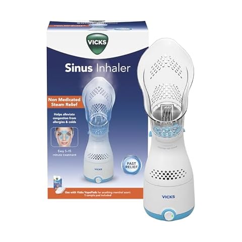 Vicks Sinus Inhaler - Personal Steam Inhaler for Sinus Relief, Allergies, Congestion, Cough & Colds, Facial Steamer, Soothes Nasal & Throat Passages, Use with VapoPads (1 Included), FSA & HSA Eligible Cover