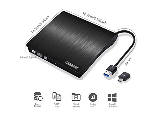 Osgear Usb 3.0 Type C Slim External 3D 6X Blu-Ray Bd Cd Dvd Rw Rom 50Gb 100Gb Disc Writer Burner Drive Windows Mac Laptop Desktop Pc Tray Loading Portable Enclosure Housing Box Copy Duplicate #TOP2