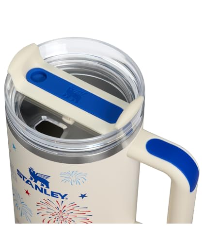 Image of STANLEY Quencher H2.0 Tumbler with Handle and Straw 40 oz | Flowstate 3-Position Lid | Cup Holder Compatible for Travel | Insulated Stainless Steel Cup | BPA-Free | Cream Royal Fireworks