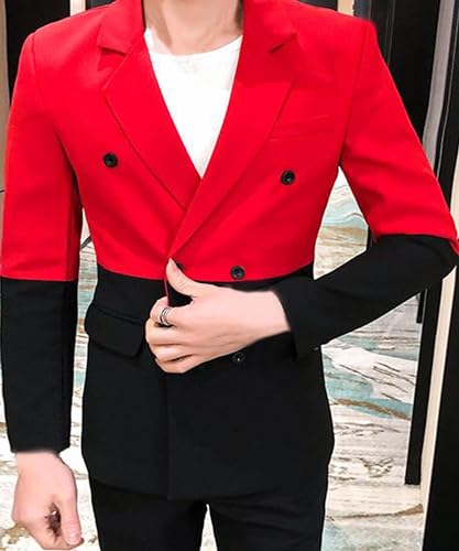 Men's 2 Pieces Splice Contrast Color Suit Slim Fit Notch Lapel Double Breasted Jacket & Pants2