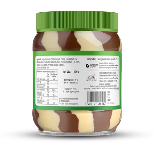 Image of BONI Choconuts Duo Hazelnut Chocolate Spread with Cocoa 400g | Belgian Style Chocolate Hazelnut Spread | Smooth & Creamy Dessert Spread for Bread, Pancakes & waffles