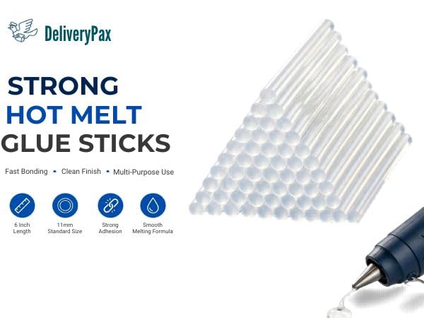Image of Delivery Pax Glue Stick 11mm | Glue stick for glue gun | 6 inch 25 pcs | Hot Glue sticks | Glue Gun Stick | Transparent Low Drip for DIY, Art & Craft, Repairs, Sealing & Home Use