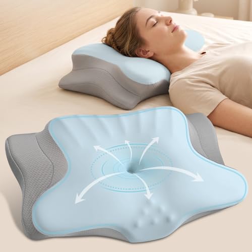 Ylekto Cervical Neck Pillow for Pain Relief - Contour Memory Foam Pillows for Sleeping Ergonomic Pillow Side Sleeper Pillow for Neck Support Orthopedic Bed Pillow for Sleepers (Blue & Grey)