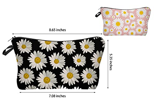 2 Pcs Cosmetic Bag for Women Small Make Up Bag Waterproof Travel Toiletries Pouch with Zipper for Organizing Small Items, Gift Bags for Birthday Christmas(Daisy Flower 1)2