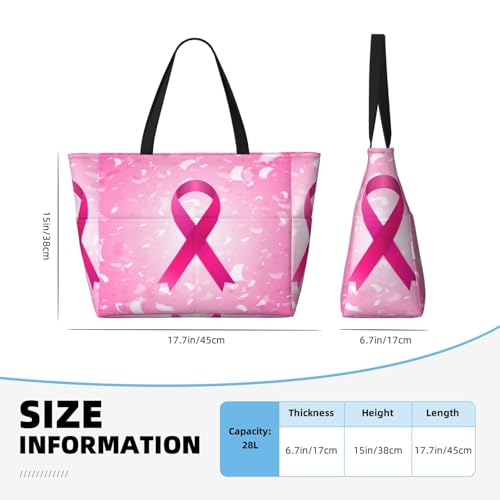 Breast Cancer Awareness Pink Ribbon And Confetti Oversized Waterproof Beach Bag – Multi-Pocket Zipper Tote, Compact Foldable Design For Travel, Pool, Shopping & Outdoor Adventures4