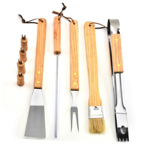 Set de 10 utensilios para barbacoa Luxshiny con mango de madera miniatura 5