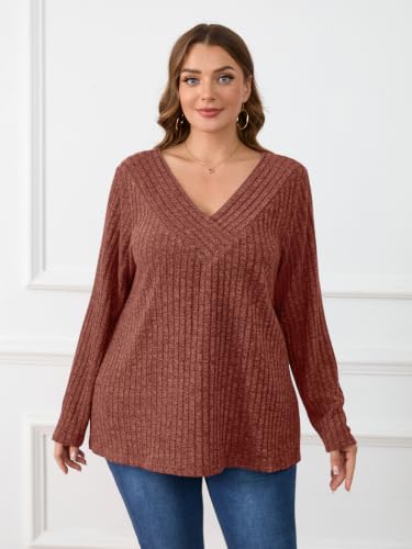 Image of BELAROI Womens Plus Size Sweaters V Neck Fall Tunic Top Pullover Shirts