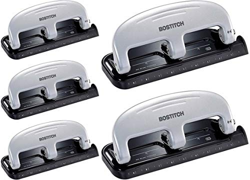 Bostitch inPRESS 20 Reduced Effort Three-Hole Punch, Silver, Black (2220) - 5 Pack