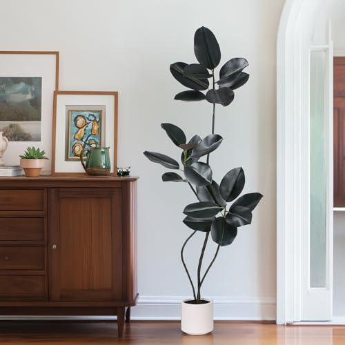 Yepdin Artificial Rubber Tree Plant -5FT Faux Plants Indoor with Planter,Tall Fake...