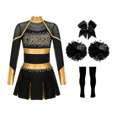 Vestido de animadora de manga larga con malla contrastante para baile y cosplay