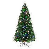 Best Choice Products 7-Foot Pre-Lit Fiber Optic Artificial Christmas Pine Tree with 280 UL-Certified 4-Color LED Lights, 8 Sequences, Foldable Stand, Green