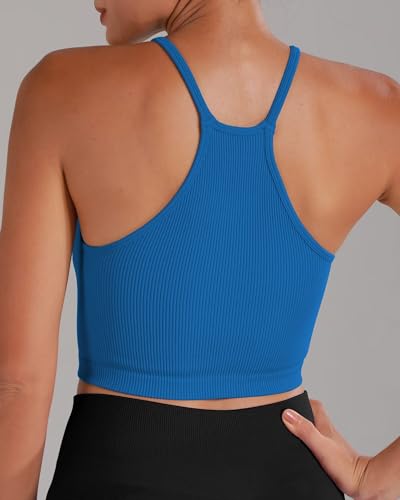 Image of Sunzel Free to Be Tank, Crop Ribbed Tank Tops Seamless Racerback Camisoles No pad Camis Cropped Workout Gym Yoga