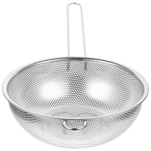 Stainless Steel Colander with Handle, Fine Mesh Food Strainer, Long Handle Metal Strainer, Drain Basket for Rice Pasta Spaghetti Vegetables