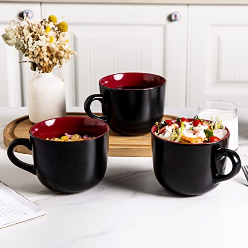 Amorarc 24 Oz Soup Mugs With Handles, Jumbo Ceramic Bowls Mugs Set With Handles For Coffee Cereal Cappuccino Snacks, Microwave&Dishwasher Safe Soup Cups For Meal-Burgundy #TOP6