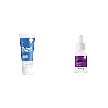 The Derma Co 1% Salicylic Acid Gel Face Wash With Salicylic Acid & Witch Hazel For Active Acne &The Derma Co 10% Niacinamide Face Serum For Acne Marks & Acne Prone Skin For Unisex, 10ml