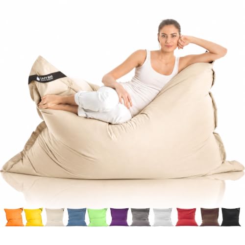 Grande Puff XXL Silla para Interior y Exterior Bean-Bag de Sala de Estar, balcón, jardín, Bolsa de Frijoles 400L Silla Gigante Puf niños y Adultos 180 x 140cm (Nylon, Beige)