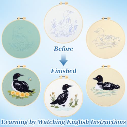 Image of Mindsoft 3 Set Needlepoint Kit for Beginners with Hoop,Loon
