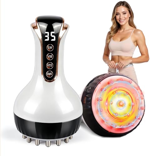 VEZURZO 4-in-1 Lymphatic Drainage Massager & Cellulite Massage Tool, 35-Speed Fascia Blaster for Body Sculpting Pain Relief Face Legs Arms Belly Neck, 90Min Battery Wireless Portable