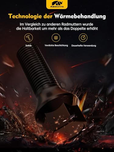 20 Stück MIKKUPPA Radschrauben Radbolzen M12x1,5 - Schaftlänge: 26mm, Kegelbund 60°, Schlüsselweite: 17mm (Schwarz)
