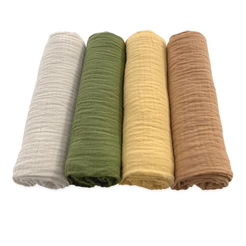 Image of SwaddleDesigns Cotton Muslin Swaddle Blankets for Baby Boy & Baby Girl, Set of 4, Neutral Receiving Blankets for Newborn, Baby Registry & Gift, 46x46 inches, Apricity