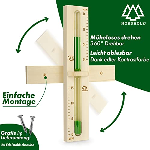 Sauna Sanduhr 15 Minuten 100% nordischer Fichte mit grüner Kontrastfarbe – Ansicht 3